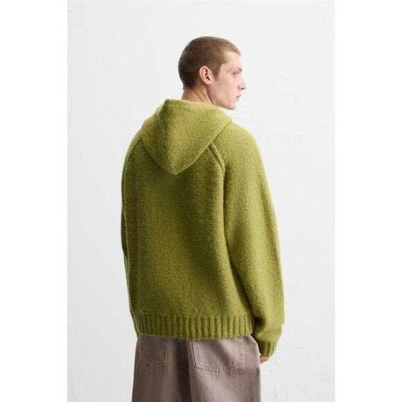 Zara Mens Sweater Size L-XL Green Knit Hooded Full Zip Cardigan 3166/404 NWT - Picture 4 of 16